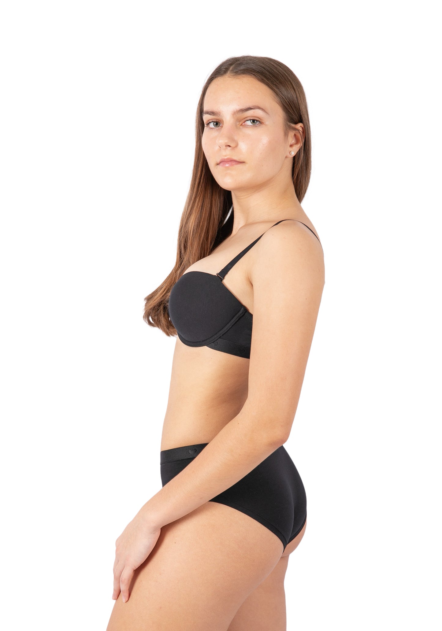 Back view of a stylish black bra and panty set from a leading underwear factory, crafted by a top lingerie manufacturer or pajamas manufacturers for comfortable sleepwear