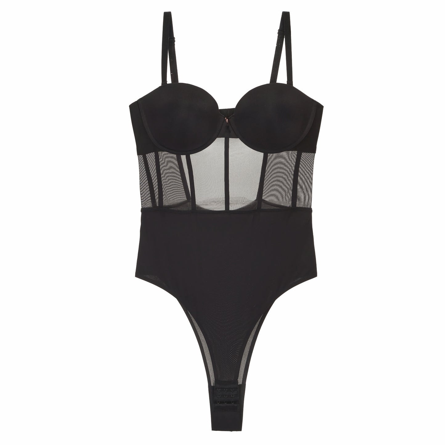 Sleek black lace bodysuit with supportive design from a top nightgown manufacturer, crafted by a leading sleepwear factory or pajamas manufacturers for stylish nightwear.