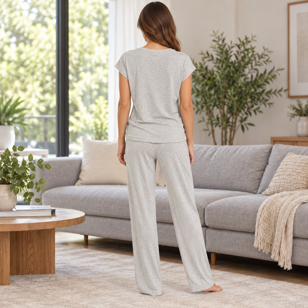 Gray Short-Sleeve Lounge Set back view