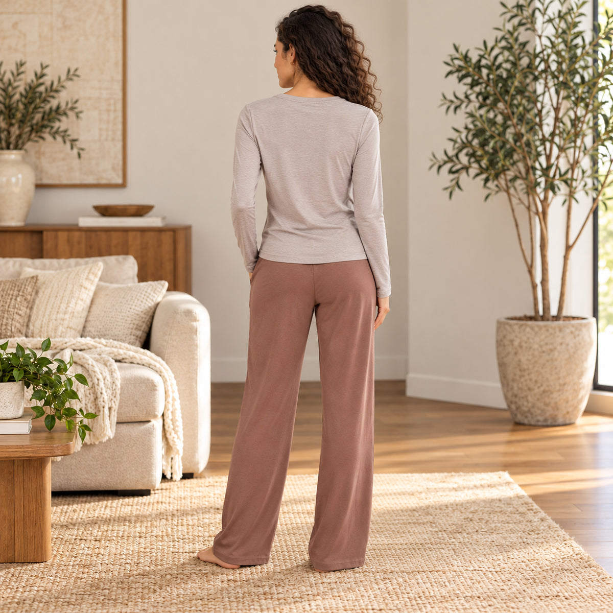 Gray Long-Sleeve Lounge Top back view