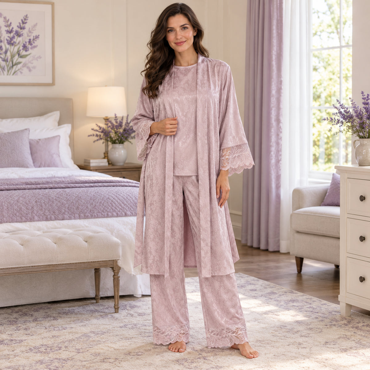 Mauve Long Robe front view