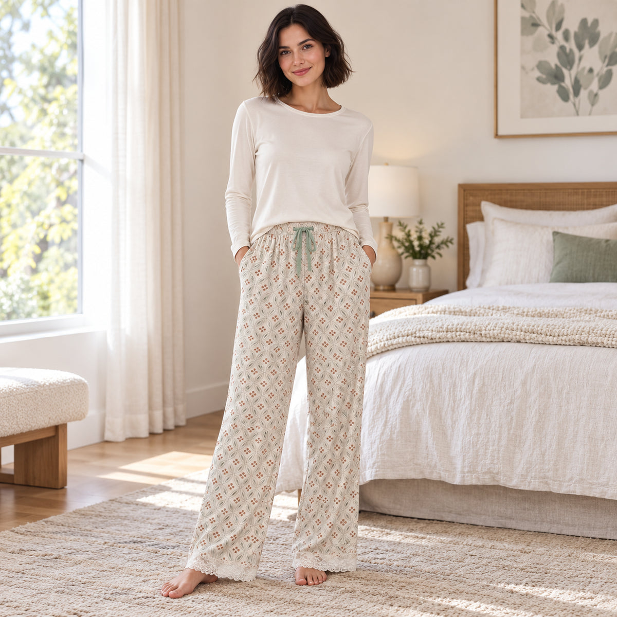 Floral Wide-Leg Pajama Pants front view