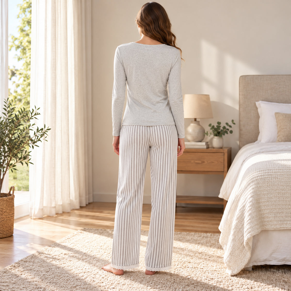 Gray Long-Sleeve Lounge Top back view