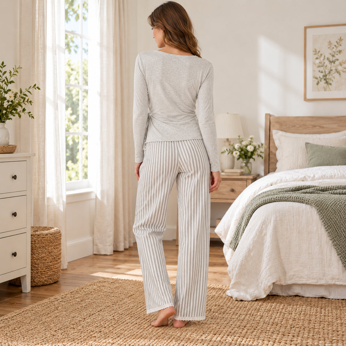 Gray Wrap-Style Lounge Top back view