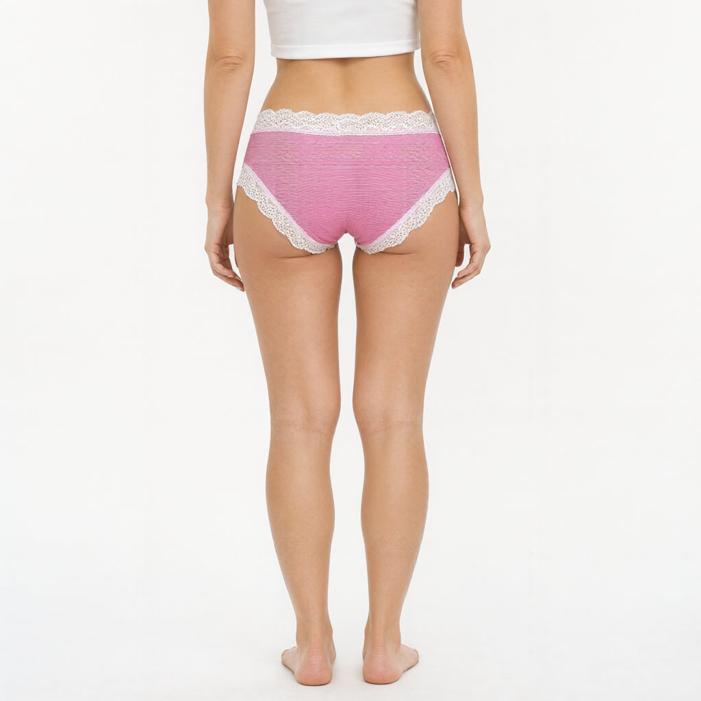 Pink striped lace brief back view