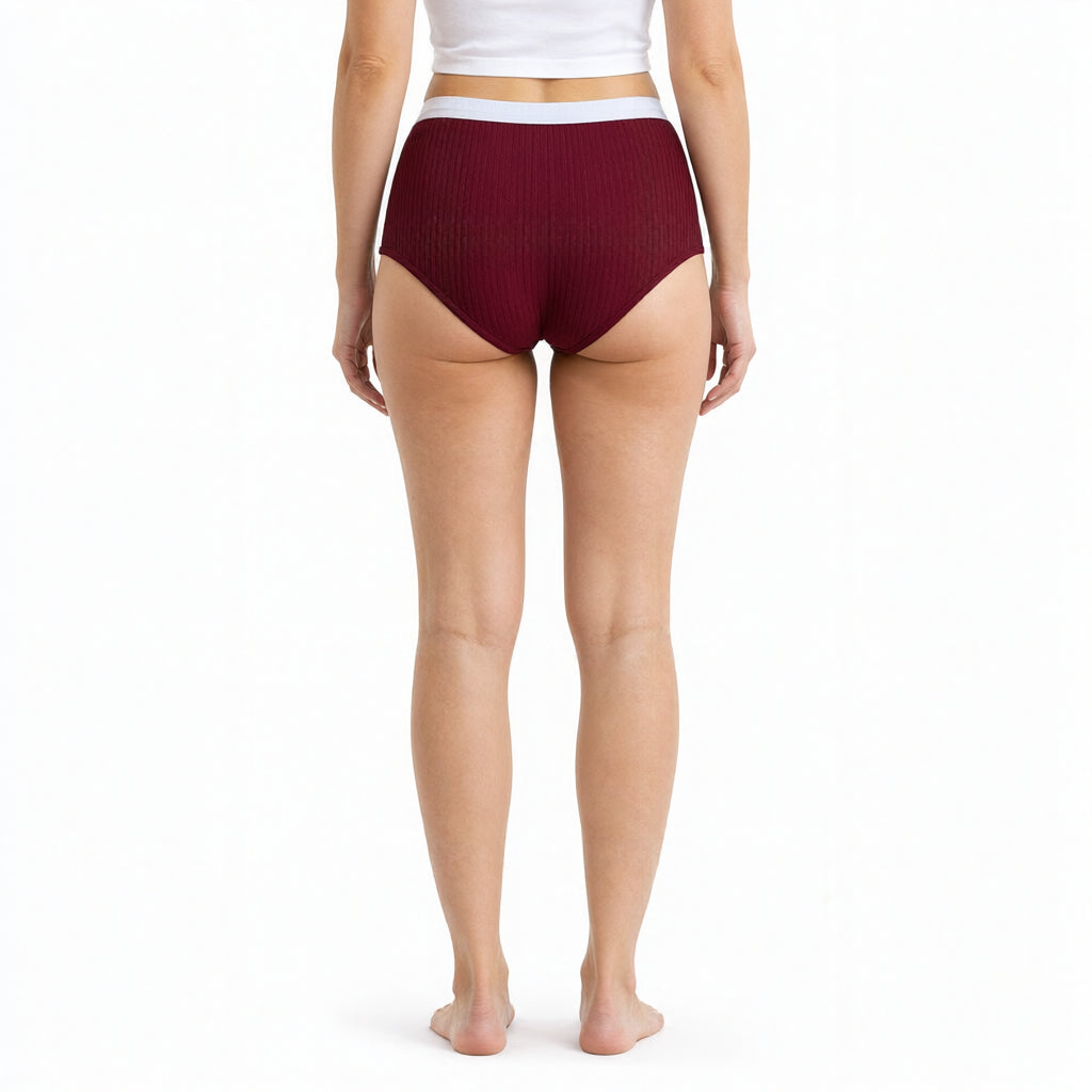 Burgundy ribbed brief back view