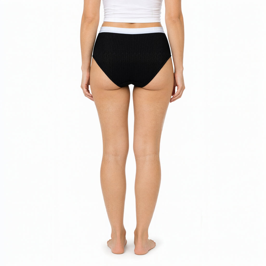 Black ribbed brief back view