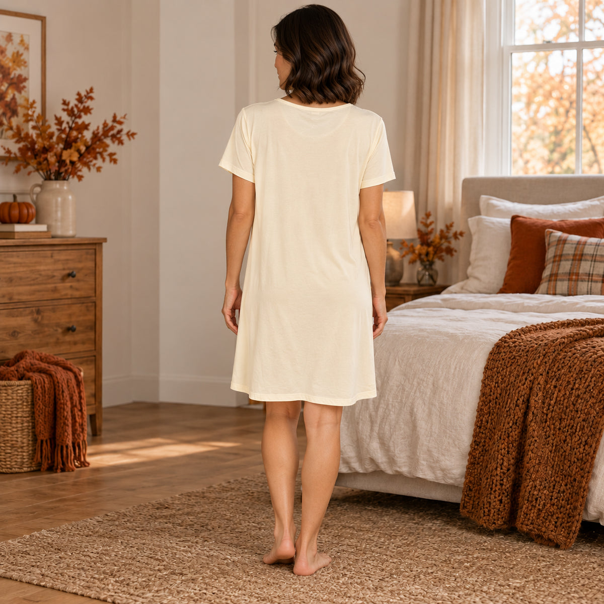 Ivory Autumn Graphic Short-Sleeve Nightdress back view