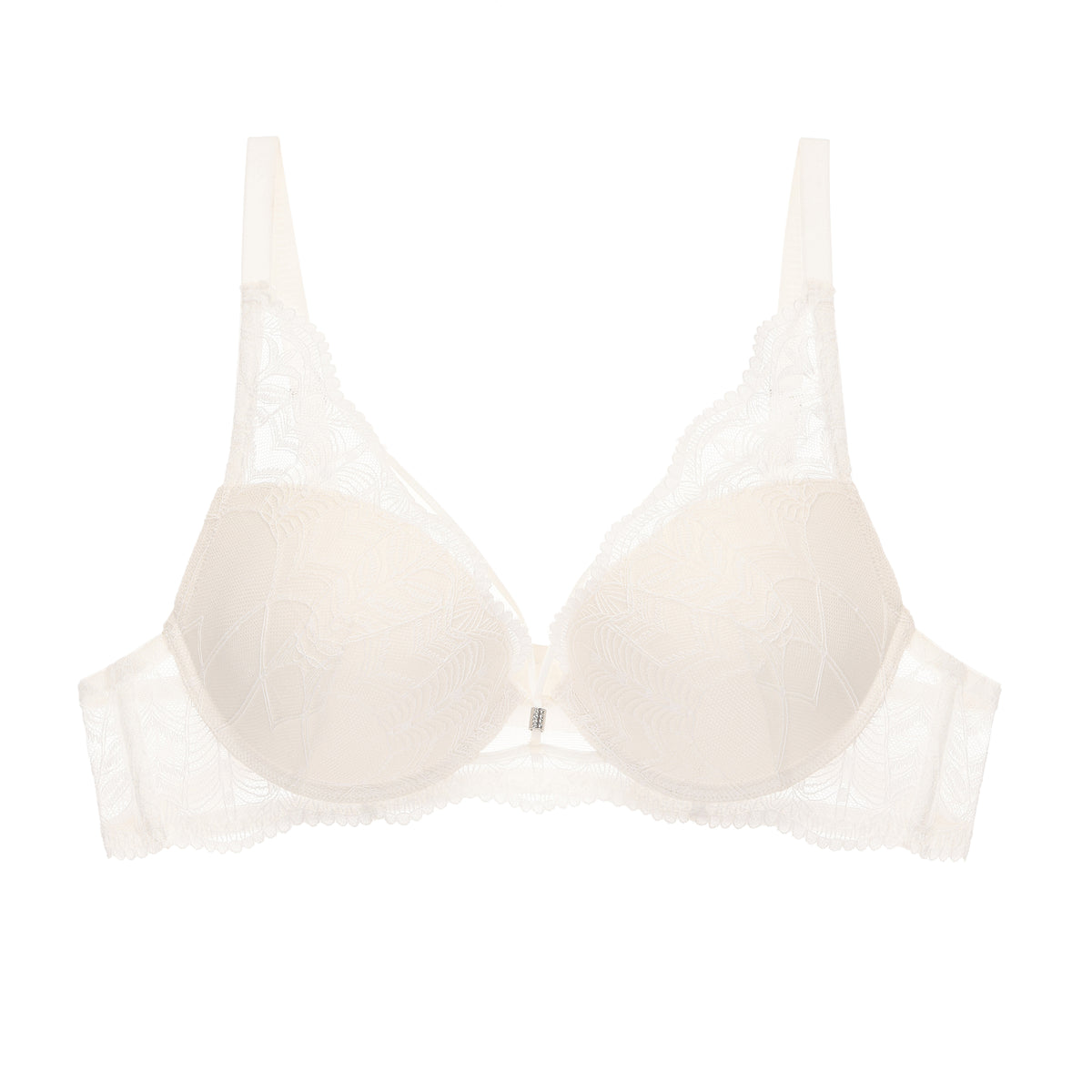 Off‑White Leaf‑Pattern Lace Criss‑Cross Front Strap Underwire Bra