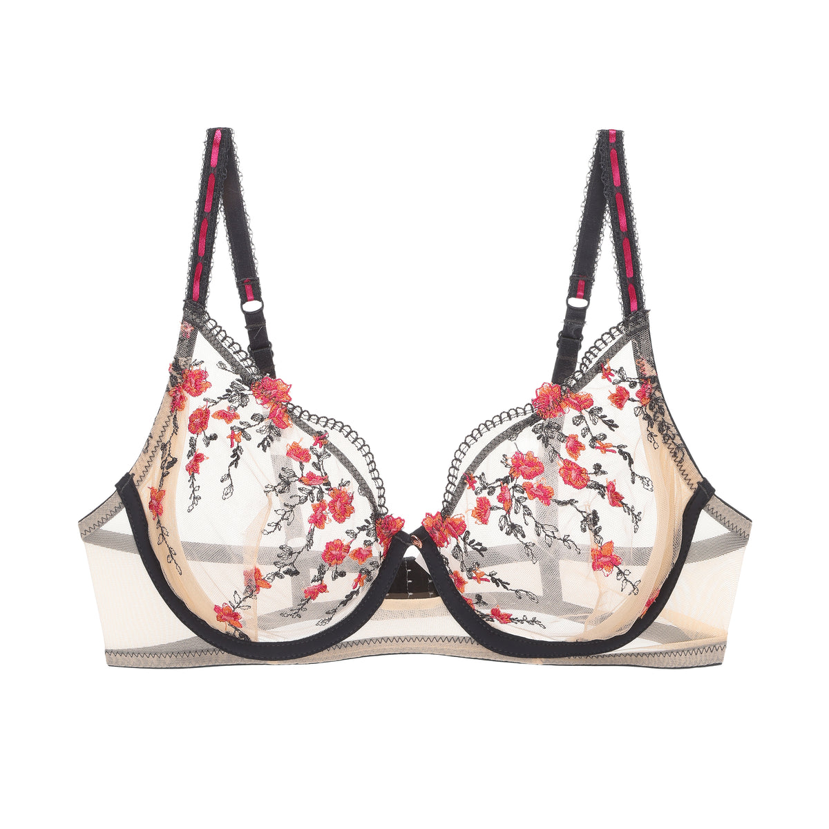 Floral Embroidered Sheer Mesh Bra & Garter Lingerie 3‑Piece Set