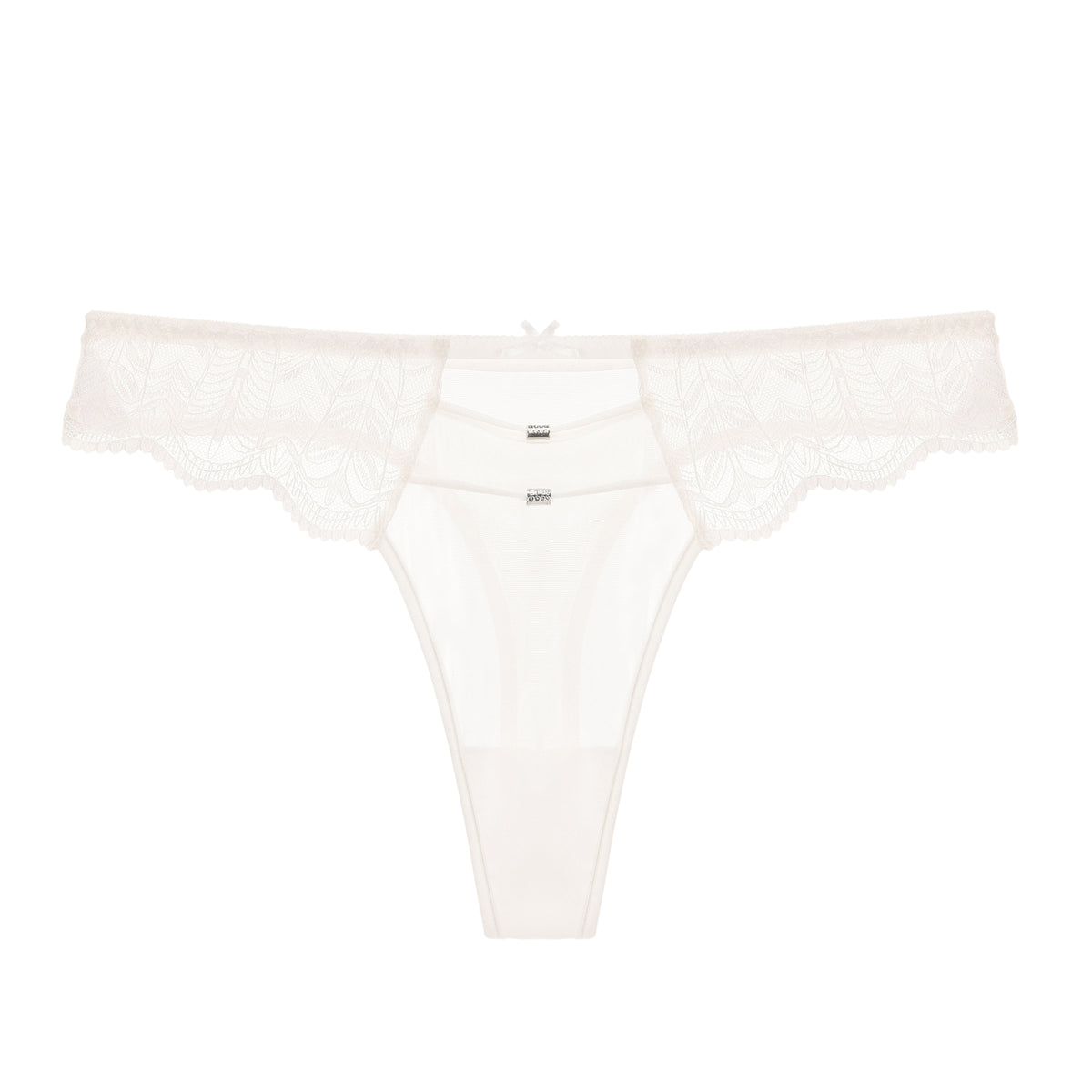 Off‑White Longline Scalloped Lace 2‑Piece Lingerie Set, Bra & Thong Panty