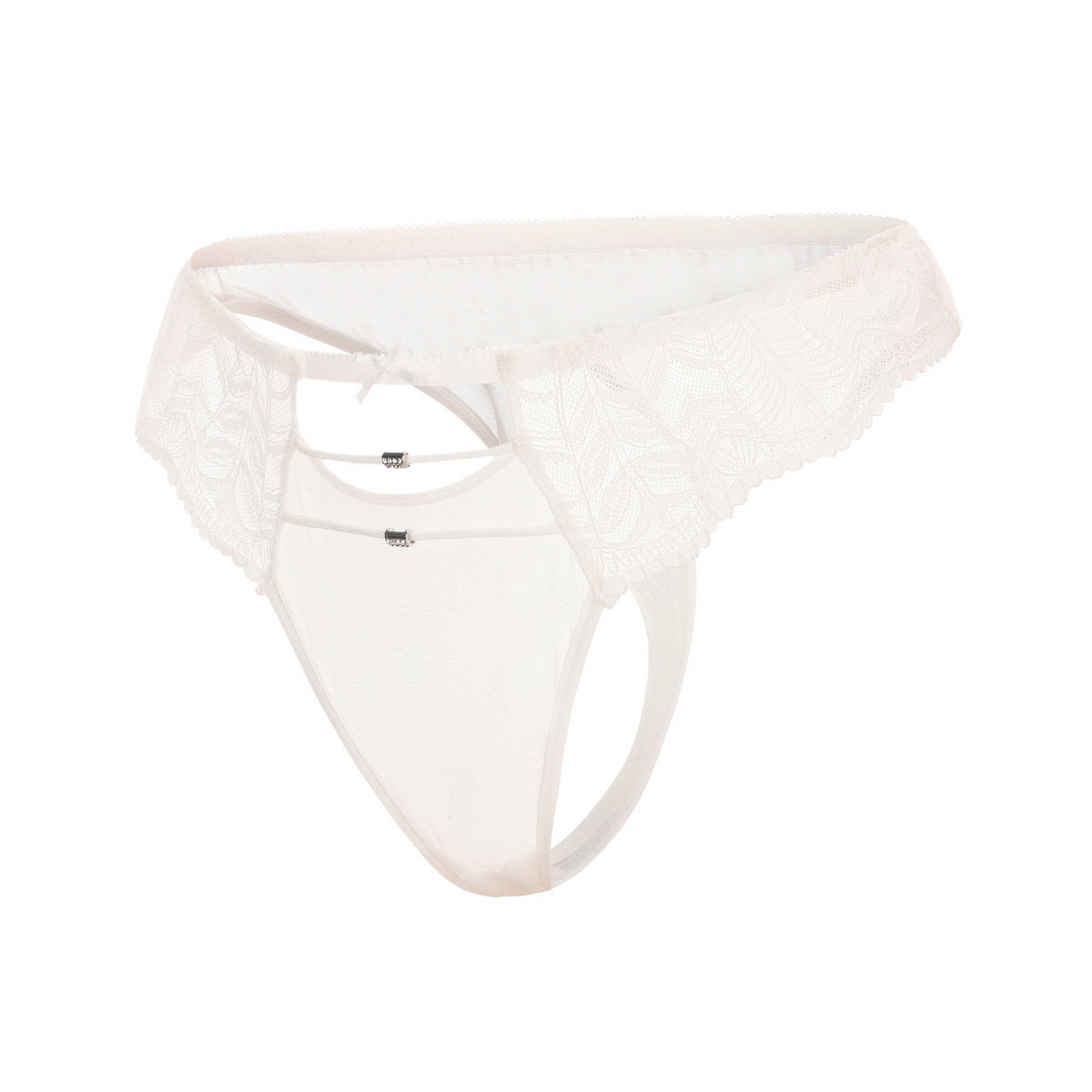 Off‑White Longline Scalloped Lace 2‑Piece Lingerie Set, Bra & Thong Panty