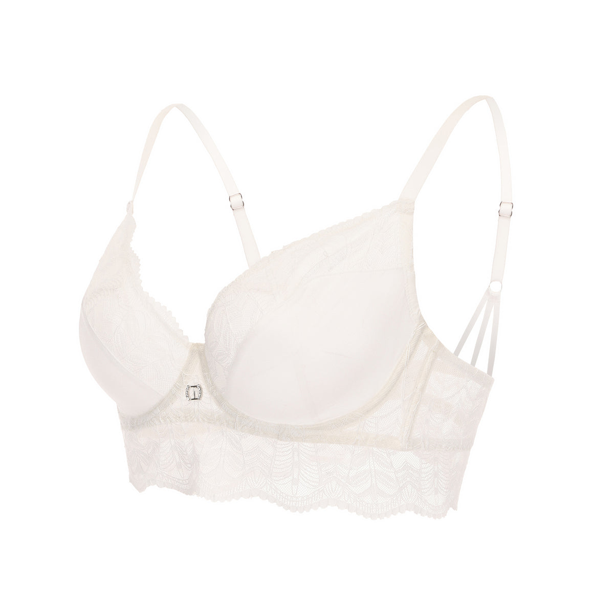Off‑White Longline Scalloped Lace 2‑Piece Lingerie Set, Bra & Thong Panty