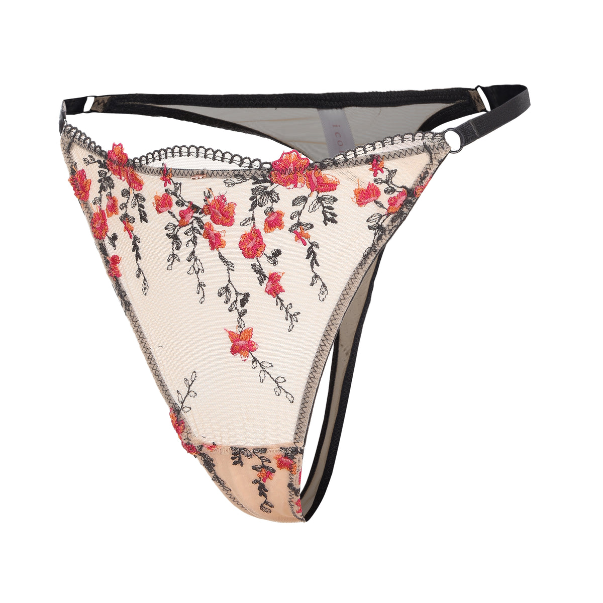 Floral Embroidered Sheer Mesh Bra & Garter Lingerie 3‑Piece Set