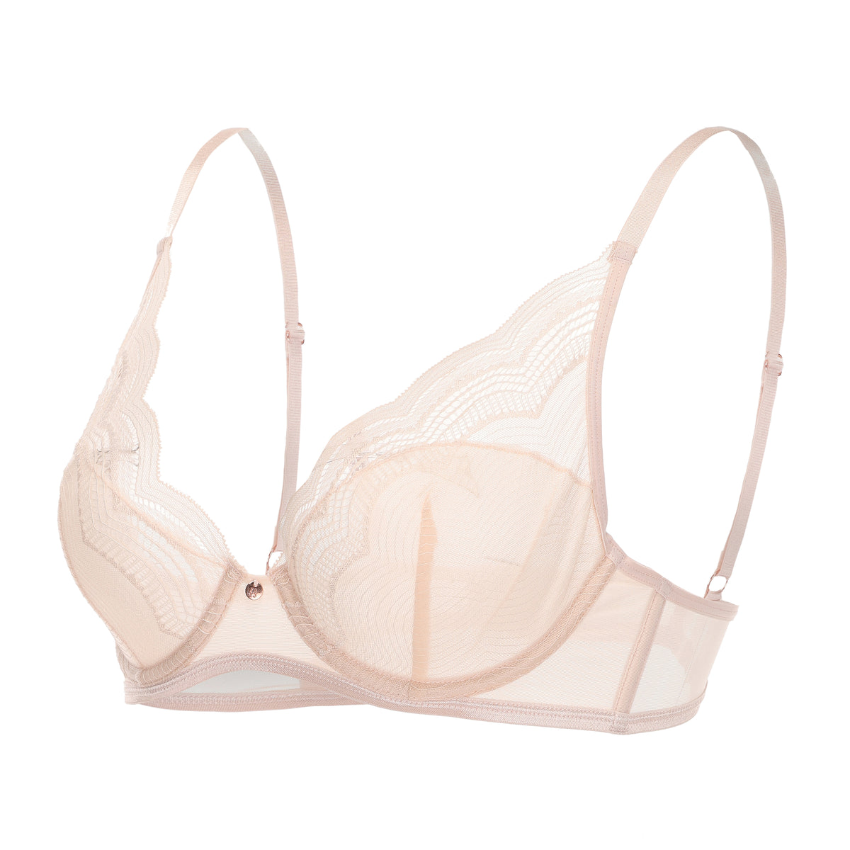 Pink Scalloped Sheer Lace 2‑Piece Lingerie Set, Bra & Thong Panty