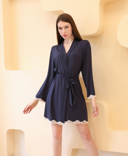 Viscose Robe from Sleepwear Factory, a luxurious and soft sleepwear piece with lace details, crafted by Pajama Manufacturer, ideal for elegant nights
