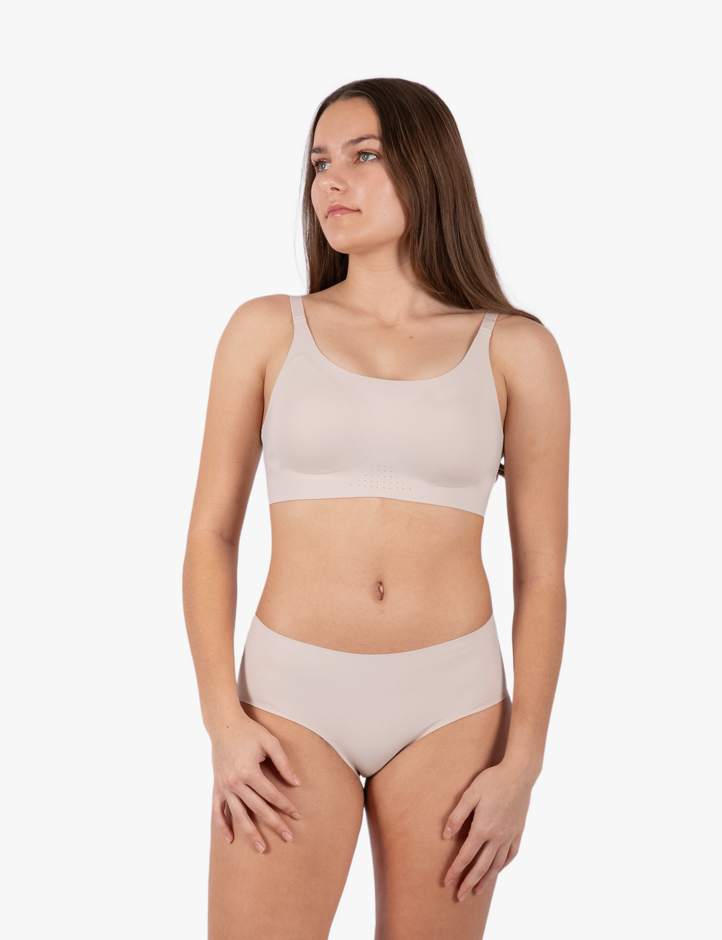 Comfortable beige bra and panty set from a leading underwear factory, designed by a top lingerie manufacturer or pajamas manufacturers for stylish and cozy sleepwear