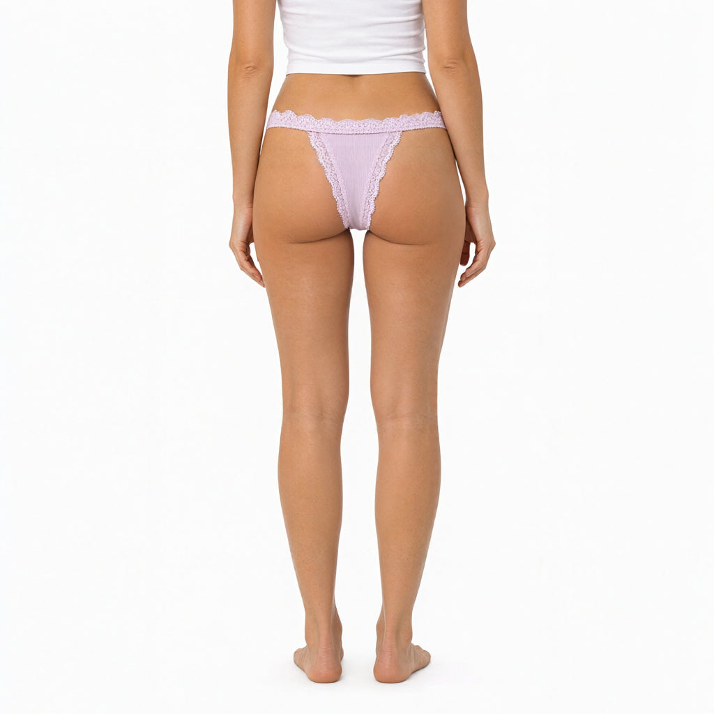 Lilac lace thong brief back view